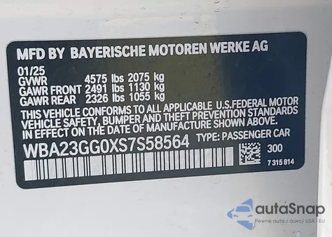 2025 BMW 228Xi из США, поврежденный, VIN WBA23GG0XS7S58564